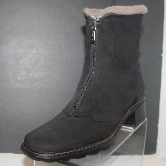 Aquatalia Italy Suede Zip Front Sherpa  Fur Lined Weatherproof Boots - Picture 4 of 9